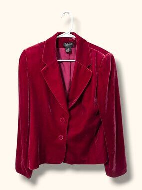 Rafaella Jacket Womens 14 Burgundy Velvet Two Button Lined Tailored Fit Blazer
